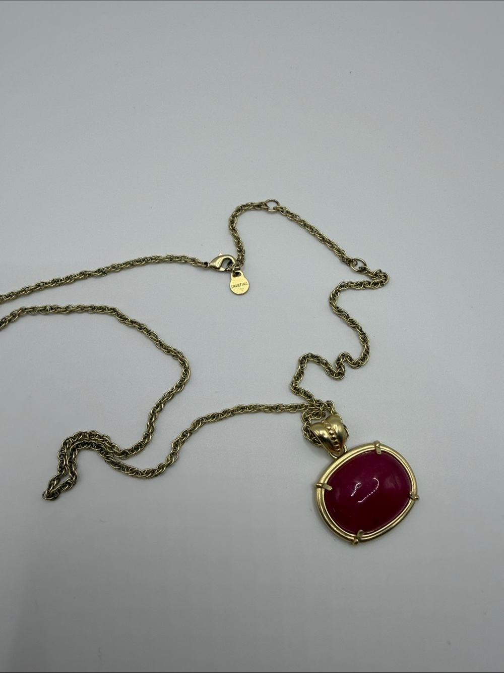Spartina 449 Gold Chain Necklace with a Pinkish red Cabochon Pendant